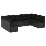 9 Piece Garden Sofa Set with Cushions Black Poly Rattan - Front View