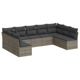 9 Piece Garden Sofa Set with Cushions Grey Poly Rattan - Front View