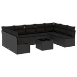 10 Piece Garden Sofa Set with Cushions Black Poly Rattan - Front View