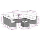 10 Piece Garden Sofa Set with Cushions Black Poly Rattan - Side View