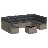 10 Piece Garden Sofa Set with Cushions Grey Poly Rattan - Front View