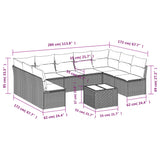 10 Piece Garden Sofa Set with Cushions Grey Poly Rattan - Side View