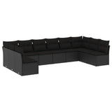 10 Piece Garden Sofa Set with Cushions Black Poly Rattan - Front View