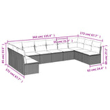10 Piece Garden Sofa Set with Cushions Black Poly Rattan - Side View