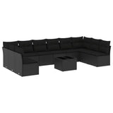 11 Piece Garden Sofa Set with Cushions Black Poly Rattan - Front View