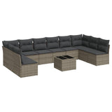 11 Piece Garden Sofa Set with Cushions Grey Poly Rattan - Front View