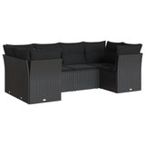 6 Piece Garden Sofa Set with Cushions Black Poly Rattan - Front View