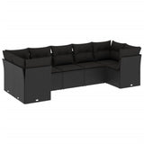 7 Piece Garden Sofa Set with Cushions Black Poly Rattan - Front View