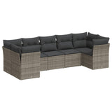 7 Piece Garden Sofa Set with Cushions Grey Poly Rattan - Front View