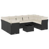 10 Piece Garden Sofa Set with Cushions Black Poly Rattan - Front View