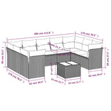10 Piece Garden Sofa Set with Cushions Grey Poly Rattan - Side View