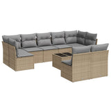 10 Piece Garden Sofa Set with Cushions Beige Poly Rattan - Front View