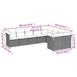 9 Piece Garden Sofa Set with Cushions Black Poly Rattan - Side View