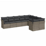 9 Piece Garden Sofa Set with Cushions Grey Poly Rattan