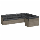 9 Piece Garden Sofa Set with Cushions Grey Poly Rattan - Front View