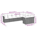 10 Piece Garden Sofa Set with Cushions Black Poly Rattan - Side View