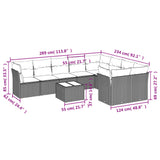 10 Piece Garden Sofa Set with Cushions Grey Poly Rattan - Side View