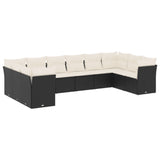 10 Piece Garden Sofa Set with Cushions Black Poly Rattan - Front View