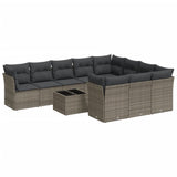 11 Piece Garden Sofa Set with Cushions Grey Poly Rattan - Front View