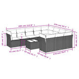 11 Piece Garden Sofa Set with Cushions Grey Poly Rattan - Side View