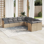 10 Piece Garden Sofa Set with Cushions Beige Poly Rattan