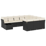 11 Piece Garden Sofa Set with Cushions Black Poly Rattan - Front View