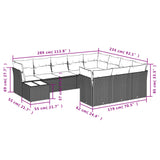 11 Piece Garden Sofa Set with Cushions Grey Poly Rattan - Side View