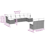 9 Piece Garden Sofa Set with Cushions Black Poly Rattan - Side View