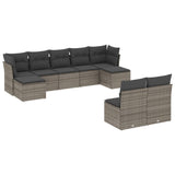 9 Piece Garden Sofa Set with Cushions Grey Poly Rattan - Front View