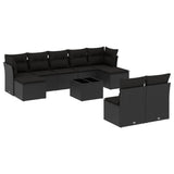 10 Piece Garden Sofa Set with Cushions Black Poly Rattan - Front View