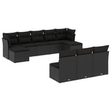 10 Piece Garden Sofa Set with Cushions Black Poly Rattan - Front View