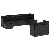 9 Piece Garden Sofa Set with Cushions Black Poly Rattan - Front View