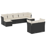 9 Piece Garden Sofa Set with Cushions Black Poly Rattan - Front View