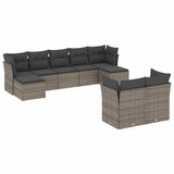 9 Piece Garden Sofa Set with Cushions Grey Poly Rattan - Front View