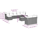 10 Piece Garden Sofa Set with Cushions Black Poly Rattan - Side View