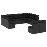 11 Piece Garden Sofa Set with Cushions Black Poly Rattan - Front View