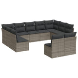 11 Piece Garden Sofa Set with Cushions Grey Poly Rattan - Front View