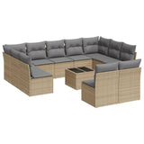 12 Piece Garden Sofa Set with Cushions Beige Poly Rattan - Front View