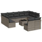 12 Piece Garden Sofa Set with Cushions Grey Poly Rattan - Front View