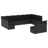 12 Piece Garden Sofa Set with Cushions Black Poly Rattan - Front View