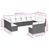 12 Piece Garden Sofa Set with Cushions Black Poly Rattan - Side View