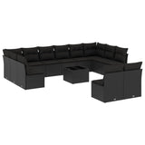 13 Piece Garden Sofa Set with Cushions Black Poly Rattan - Front View