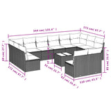 13 Piece Garden Sofa Set with Cushions Black Poly Rattan - Side View