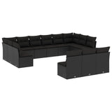 13 Piece Garden Sofa Set with Cushions Black Poly Rattan - Front View