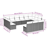 13 Piece Garden Sofa Set with Cushions Black Poly Rattan - Side View