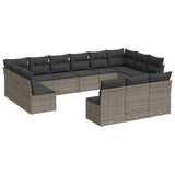 13 Piece Garden Sofa Set with Cushions Grey Poly Rattan - Front View