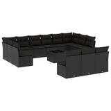 14 Piece Garden Sofa Set with Cushions Black Poly Rattan - Front View