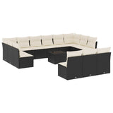 14 Piece Garden Sofa Set with Cushions Black Poly Rattan - Front View