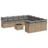 12 Piece Garden Sofa Set with Cushions Beige Poly Rattan - Front View