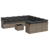 12 Piece Garden Sofa Set with Cushions Grey Poly Rattan - Front View